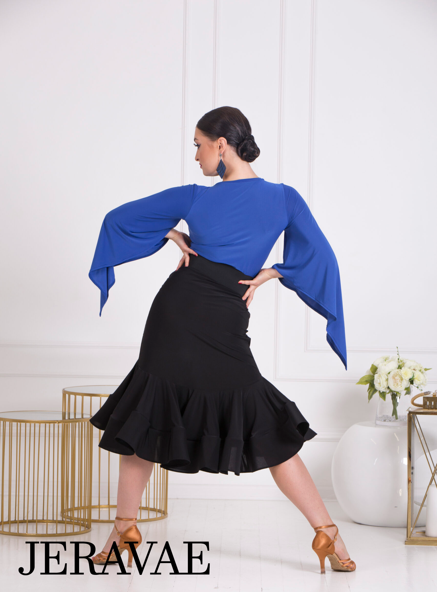 Black skirt and blue shirt for ladies' dance