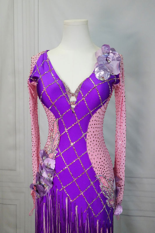 Light Pink and Purple Fringe Latin Rhythm Dress LAT043 sz Small/Medium