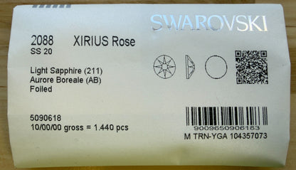 Swarovski Crystal Light Sapphire AB Flatback Rhinestones in SS16 or SS20 (10 Gross 1440 Stones)