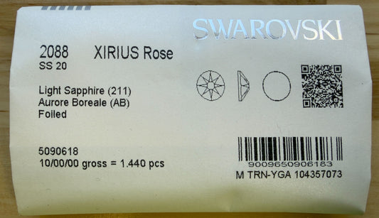 Swarovski Crystal Light Sapphire AB Flatback Rhinestones in SS16 or SS20 (10 Gross 1440 Stones)