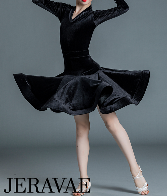 Girl's Black Velvet Bodysuit and Latin Skirt 