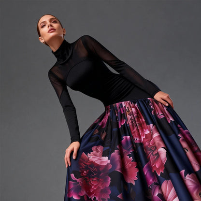 JERAVAE Amira Floral Ballroom Practice Dress with Long Sleeves