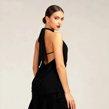 JERAVAE Arielle Black Open Back Latin Dance Practice Dress