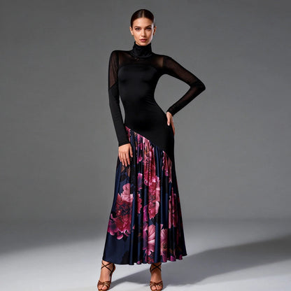 JERAVAE Amira Floral Ballroom Practice Dress with Long Sleeves