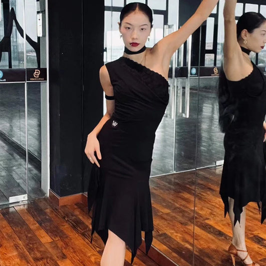 Latin Dance Dress for Women with Slant Shoulder Pra 1466