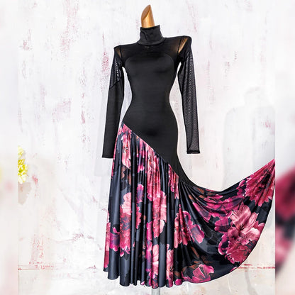 JERAVAE Amira Floral Ballroom Practice Dress with Long Sleeves