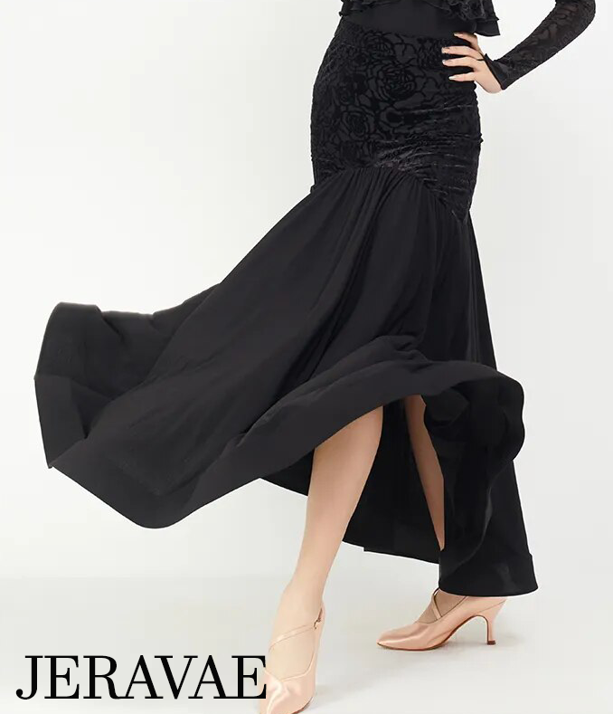 black ballroom skirt with velvet pattern