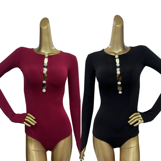 Latin Dance Bodysuit in 2 Colors for Women with Long Sleeves Pra 1433