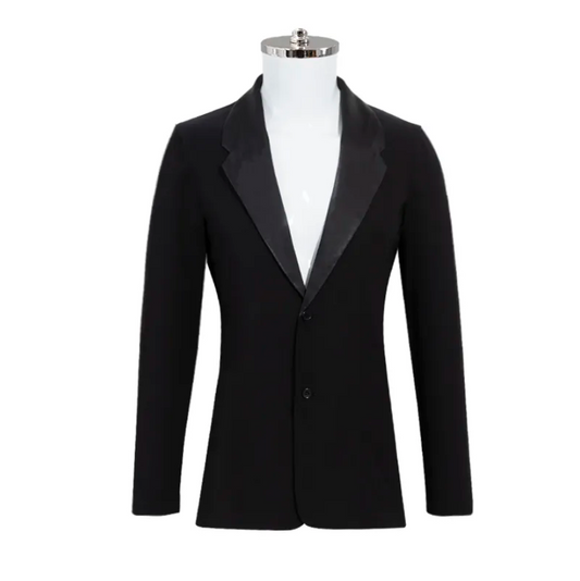 Men's Black Latin or Rhythm Shirt Jacket with Long Sleeves and V-Neckline M087 in Stock