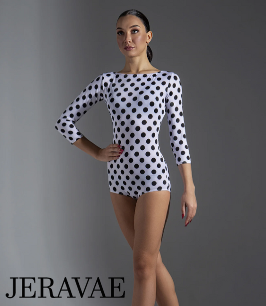 Bodysuit dance top with polka dots