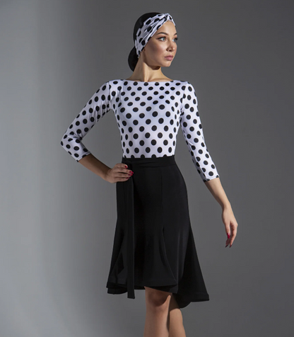 polka dotted black bodysuit with 3/4 sleeves
