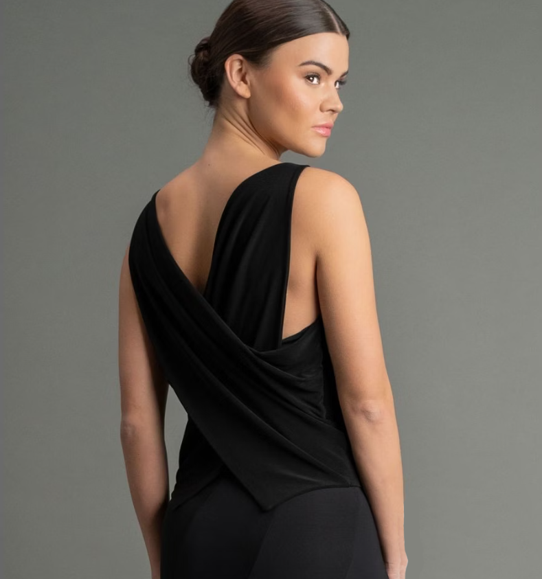 Chrisanne Clover Marcella Sleeveless Black Practice Top with Crossover Back PRA 1048 in Stock