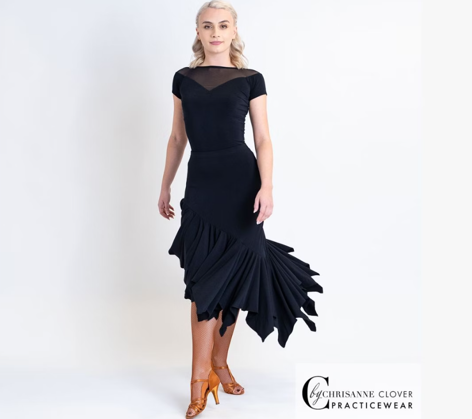 Chrisanne Clover Gemini Short Sleeve Black Practice Top with Illusion Neckline PRA 1049 in Stock