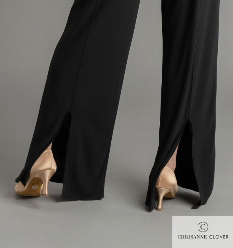 Ladies' black dance pants with center back splits