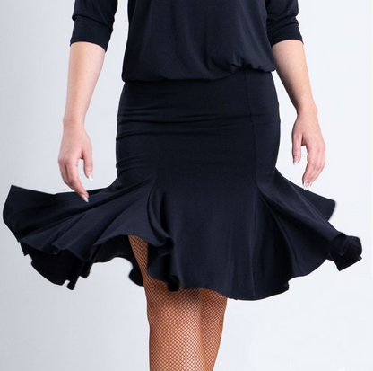 Knee Length Black Latin Practice Flare Skirt 