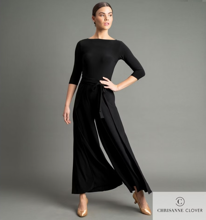 Women's black jumpsuit with slits in flared legs