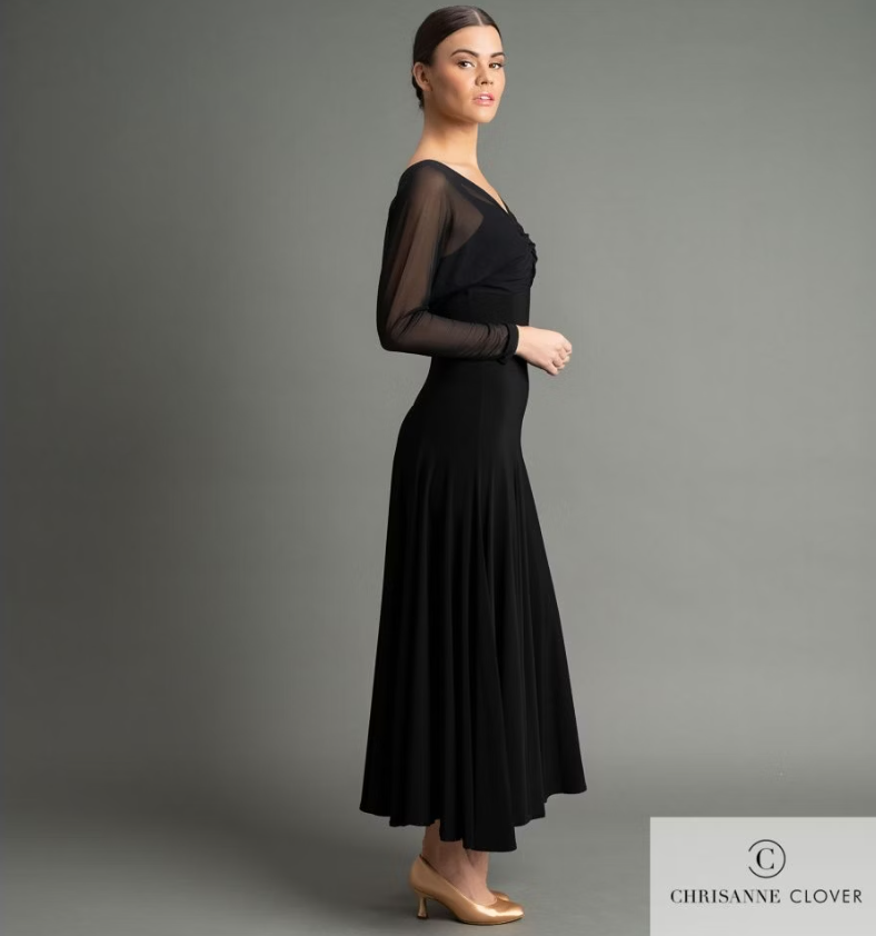 Stretch net sleeves on ladies' ballroom dress