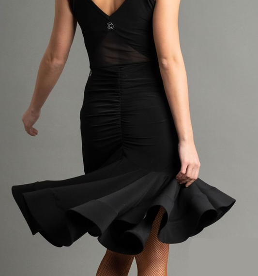 Chrisanne Clover Freya Black Latin Practice Skirt with Rouching on Front and Back PRA 1062 in Stock