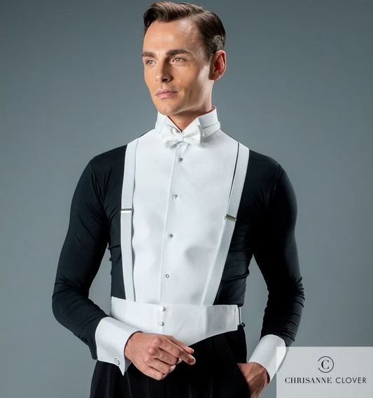 Chrisanne Clover Men's Ballroom Competition Bodysuit Available in White/Black or All White M089 in Stock