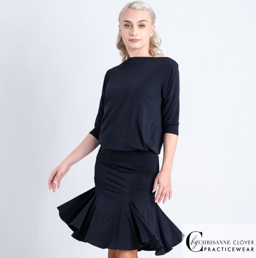 Chrisanne Clover Virgo Short and Slinky Black Latin Practice Dress or Top PRA 1065 in Stock