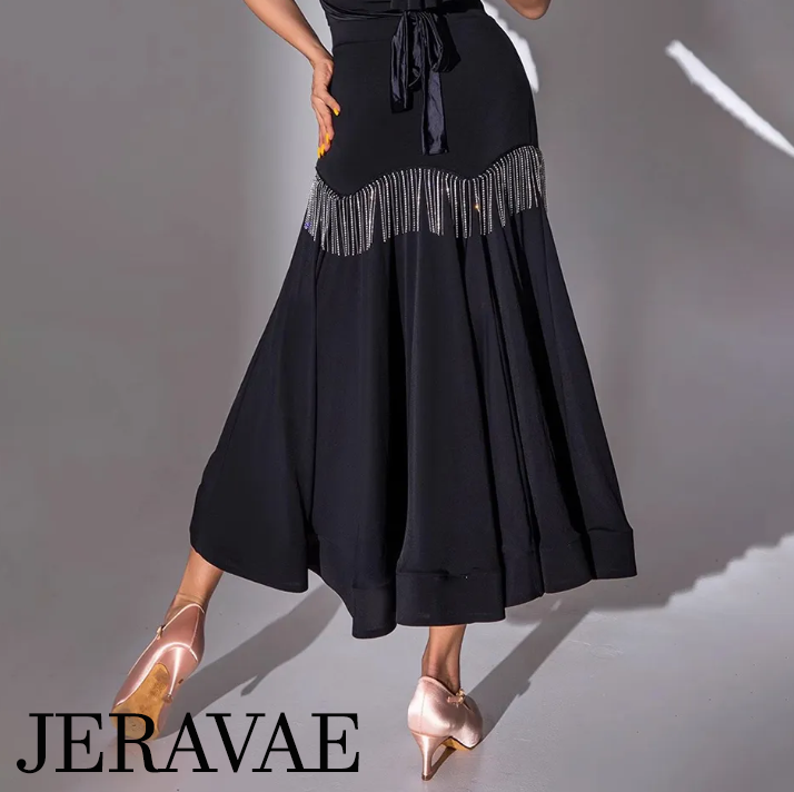 Black skirt with long crystal chains and wrapped horsehair hem