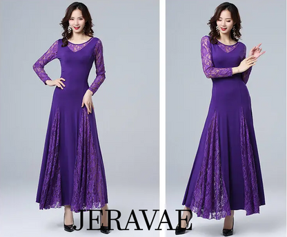 Ballroom Practice Dress with Long Lace Sleeves and Gussets PRA 1085_sale