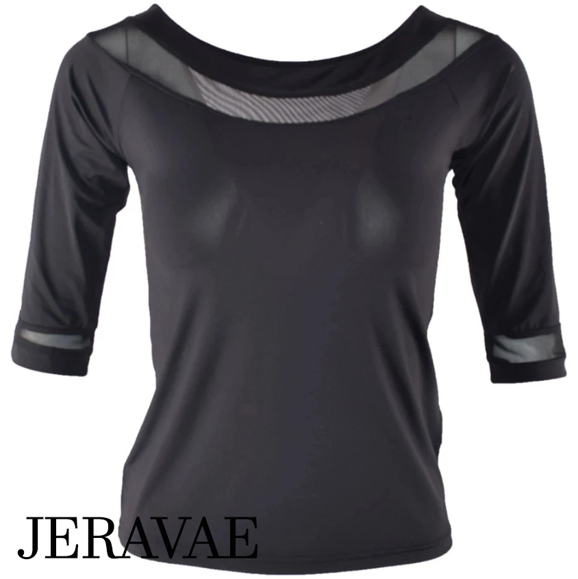 black practice top for girls and women with mesh accents and half sleeeves