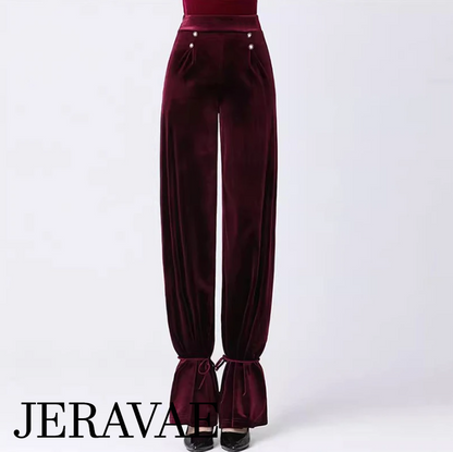 Velvet Practice or Teaching Pants with High Waistband and Ankle Ties Available in Black and Wine Red PRA 1102 in Stock