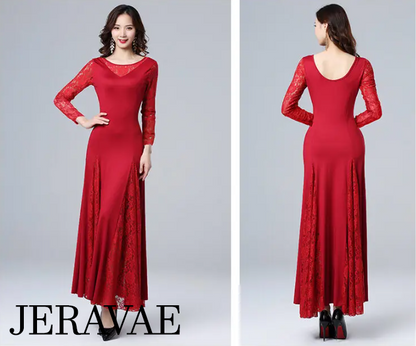 Ballroom Practice Dress with Long Lace Sleeves and Gussets PRA 1085_sale