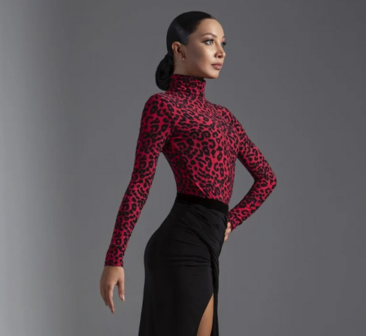 Women's Red Cheetah Print Turtleneck Practice Top Pra 1191_SALE