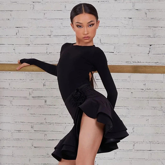 ZYM Girls Black Rosy Skirt #23117 & Long Sleeve Bodysuit #23130