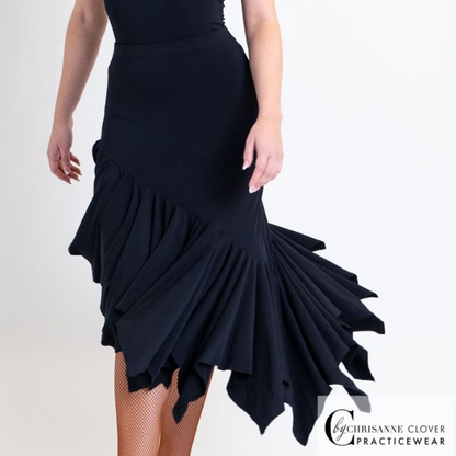 Chrisanne Clover COMET Black Latin Practice Skirt with Handkerchief Panel and Side Slit PRA 1052 in Stock