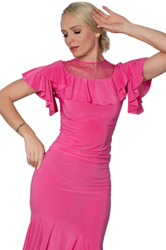Women's pink ballroom dance top with ruffles