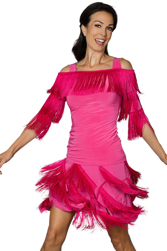 Pink Latin skirt for women with fringe