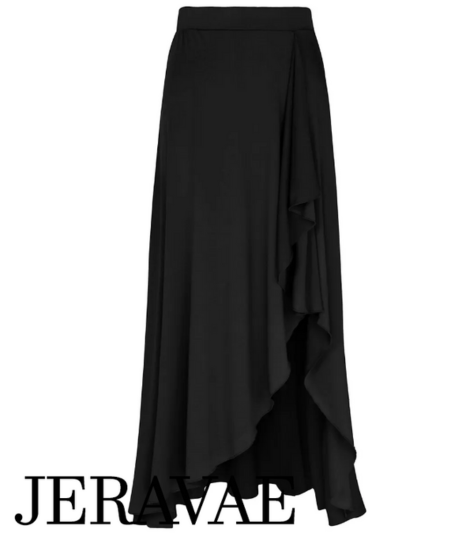 Black dance skirt with ruffles along an asymmetrical side slit