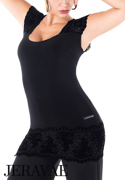 Victoria Blitz CECILIA Women's Black Practice Top with Velvet Prints on Shoulders and Hem PRA 1009 in Stock