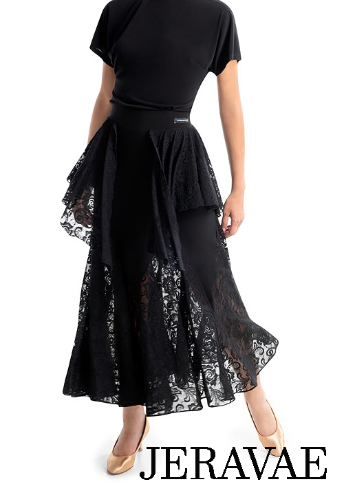 Victoria Blitz VARESE Black Lace Ballroom Practice Skirt with Two Lace Attachments at Waist Sizes XS-3XL PRA 1008 in Stock