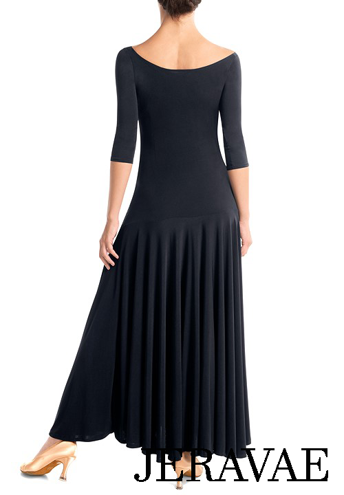 Victoria Blitz VICENZA Black Ballroom Practice Dress with 3/4 Sleeves and Ruched Front Sizes XS-3XL PRA 1006 in Stock