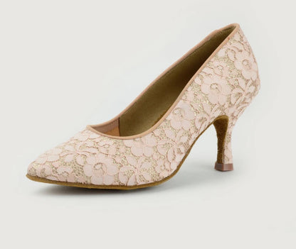 Pink lace ballroom dance shoe for ladies