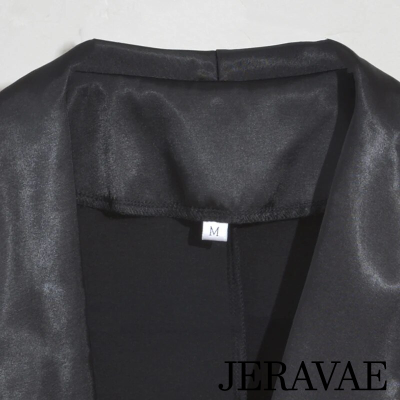 Men's Black Latin or Rhythm Shirt Jacket with Long Sleeves and V-Neckline M087 in Stock