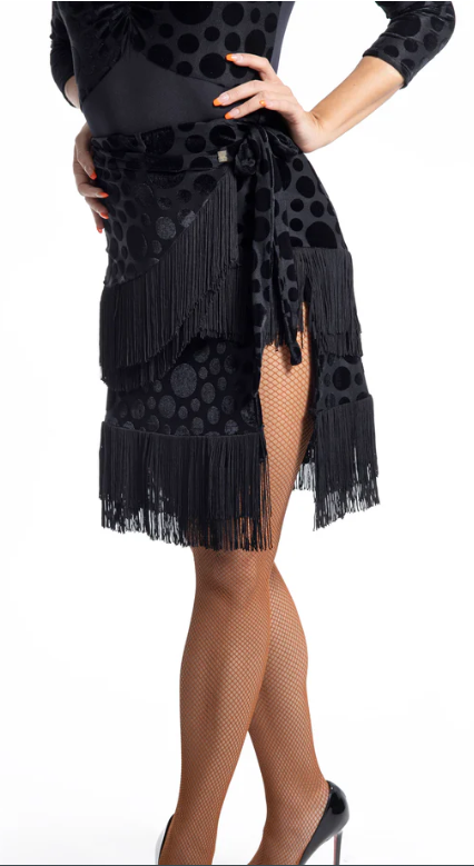 Black Polka Dot Fringe Short Latin Skirt Pra 927
