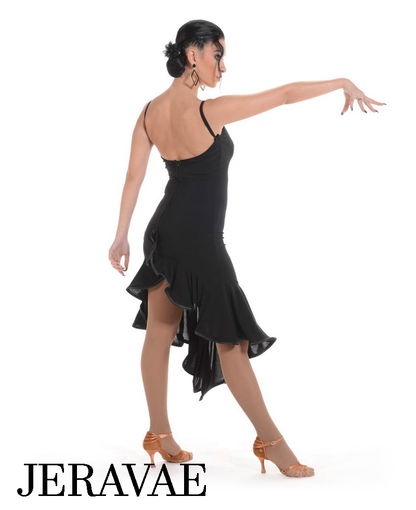 Victoria Blitz Sleeveless Black Latin Practice Dress with V-Neckline and Asymmetrical Hemline PRA 1010 in Stock