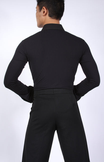 Men's Ribbed Tuck Out Ballroom or Latin Shirt with Collar and Buttons M094