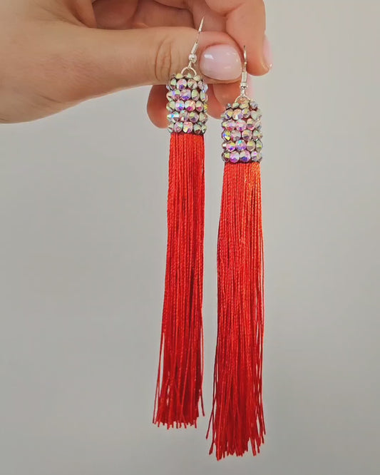 Fringe Earrings with Crystal AB Stones Available in Multiple Colors E005
