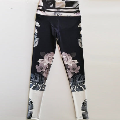 Ladies' workout leggings with white floral print