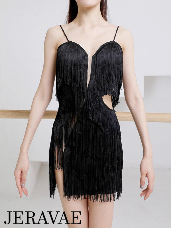 ZYM Dance Style Body Twist Fringe Dress #2118 with High-Waist Cutout and Layered Fringe Details Available in 3 Colors PRA 704 in Stock