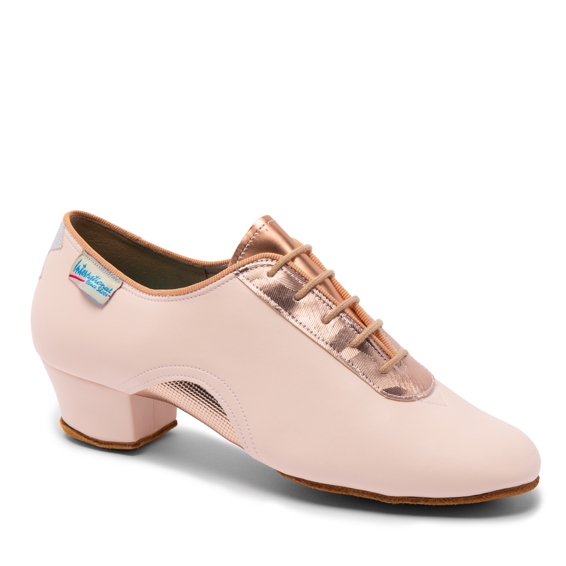 International Dance Shoes IDS Artiste SS Himalayan Rose Teaching and Practice Shoe with Metallic Rose Gold Accents in Stock