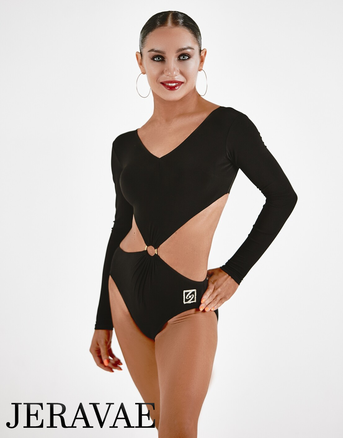 Sirius Practice Dance Wear Women's Long Sleeve Bodysuit with Open Sides and Ring Detail on Front PRA 876 In Stock