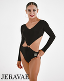 Sirius Practice Dance Wear Women's Long Sleeve Bodysuit with Open Sides and Ring Detail on Front Pra876 In Stock