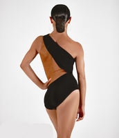 Sirius Practice Dance Wear Women's Black One Shoulder Bodysuit Practice Top with Nude Mesh Inserts Pra872 In Stock
